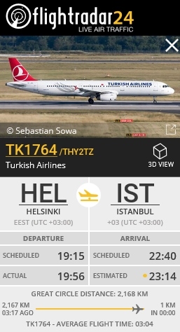 TK1764 Istanbul - Laskeutunut